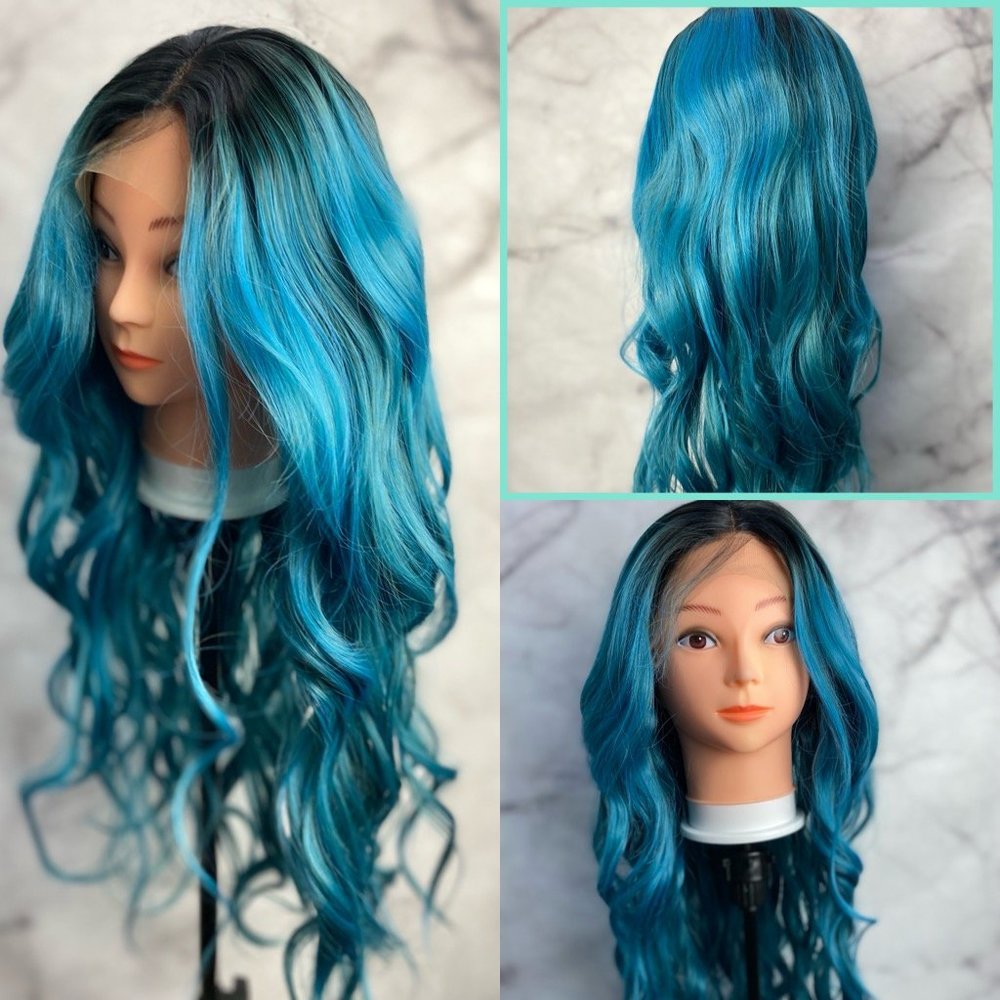 Ombre Blue Wig,Lace Front Wig